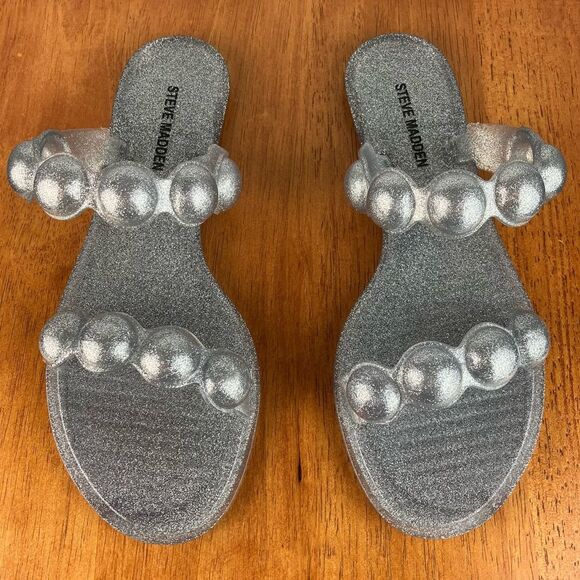 NWOB Steve Madden women’s Zaza bubble strap sandals silver size 9 - Picture 1 of 7